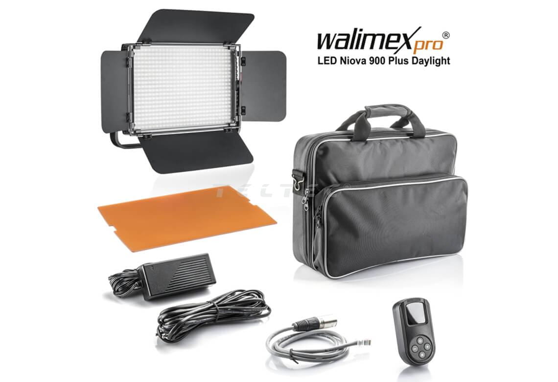 Walimex pro LED Niova 900 Plus Daylight WT-806 Lamp Stand – Set of Daylight LED Panel Lamp Lamp Tripod, 54W, 5600K, 6500LM, CRI 97Ra, DMX, Battery Operated, 9m cable, 102-256cm